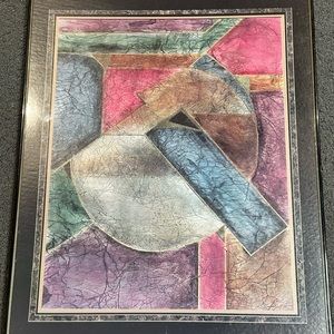 Pink Gray Black Purple Shapes Abstract Framed Wall Art 22” x 28”